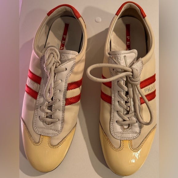 Ladies Prada Vintage White & Coral Distressed Sneaker w Dust Bag - HOST PICK - Picture 4 of 16